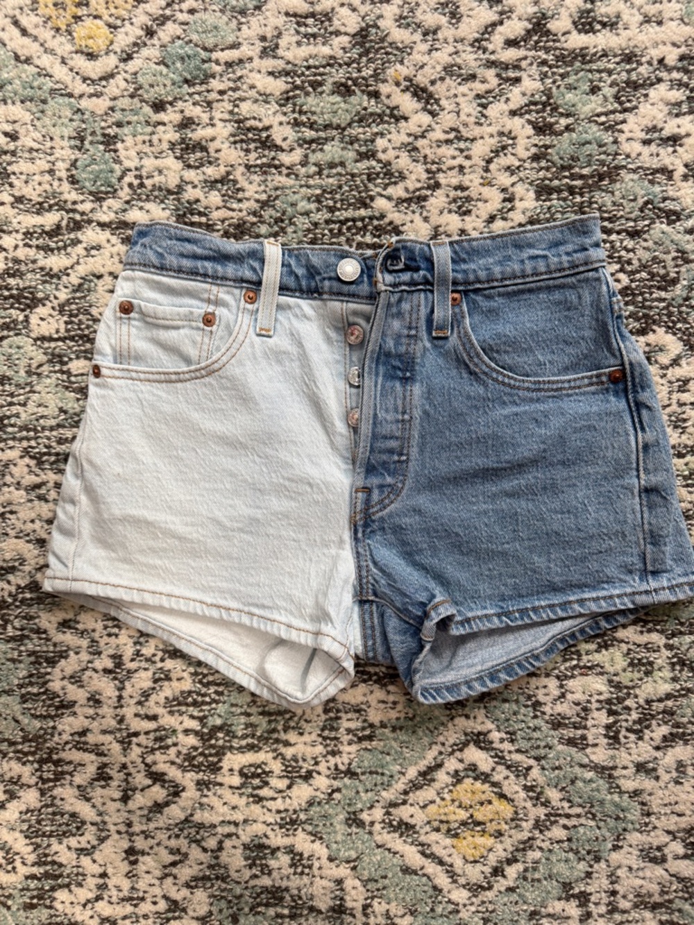 Levi 501 High Rise Two Tone Denim Shorts - Picture 2 of 4